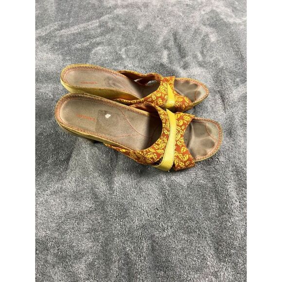 Diesel Faux Wooden Heel Sandals Yellow Orange Suede Leather Open Toe - Picture 3 of 10